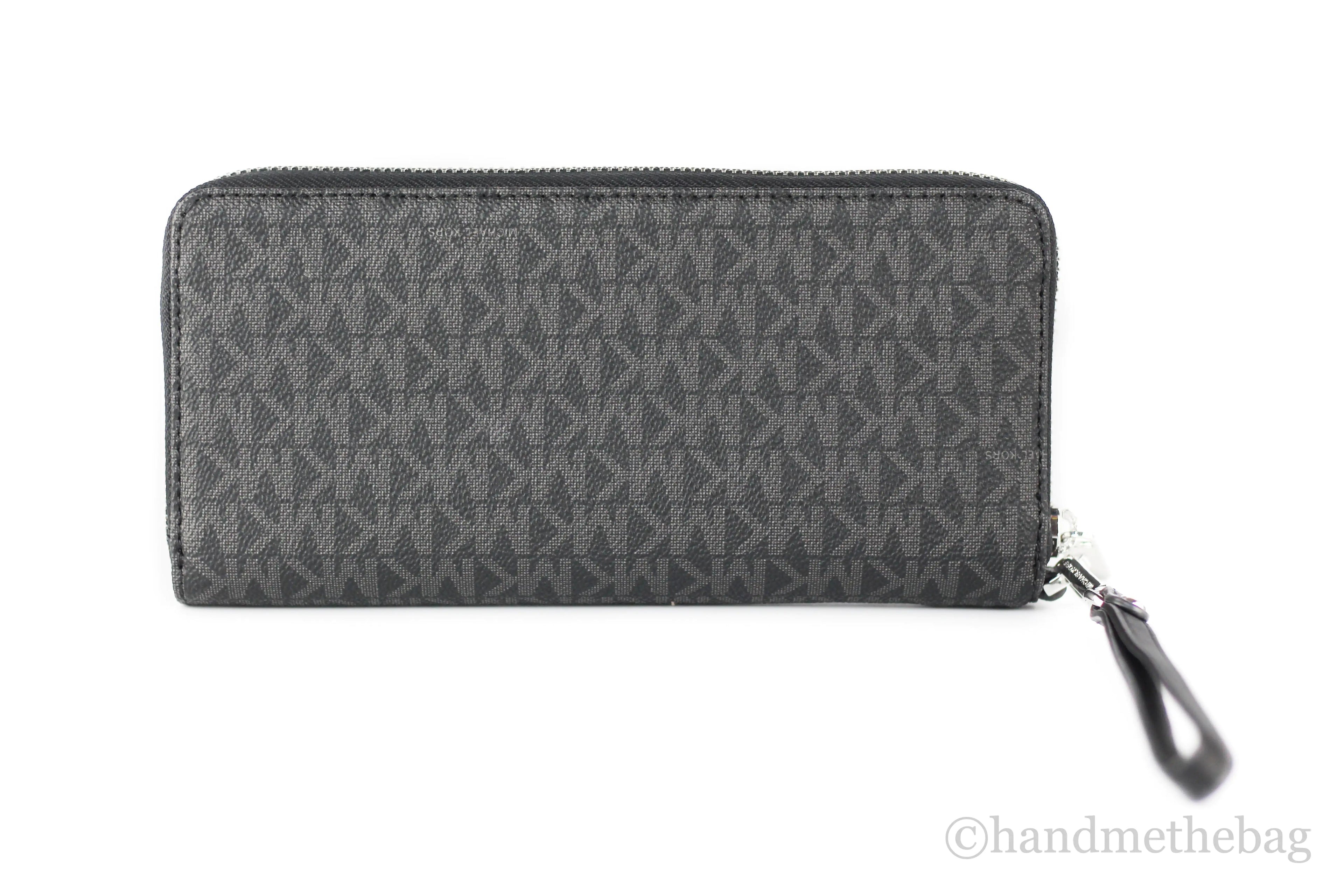 Michael Kors Jet Set Large Black Signature Continental Travel Wristlet Wallet